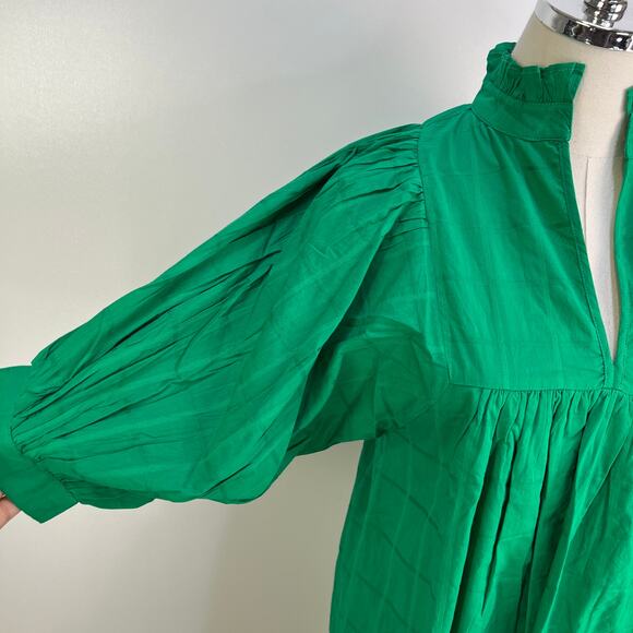 Never A Wallflower High Neck Dress Kelly Green Windowpane Cotton - Picture 5 of 9